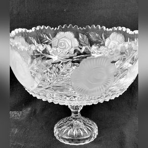 Vintage Crystal Compote Bowl with Rose Design